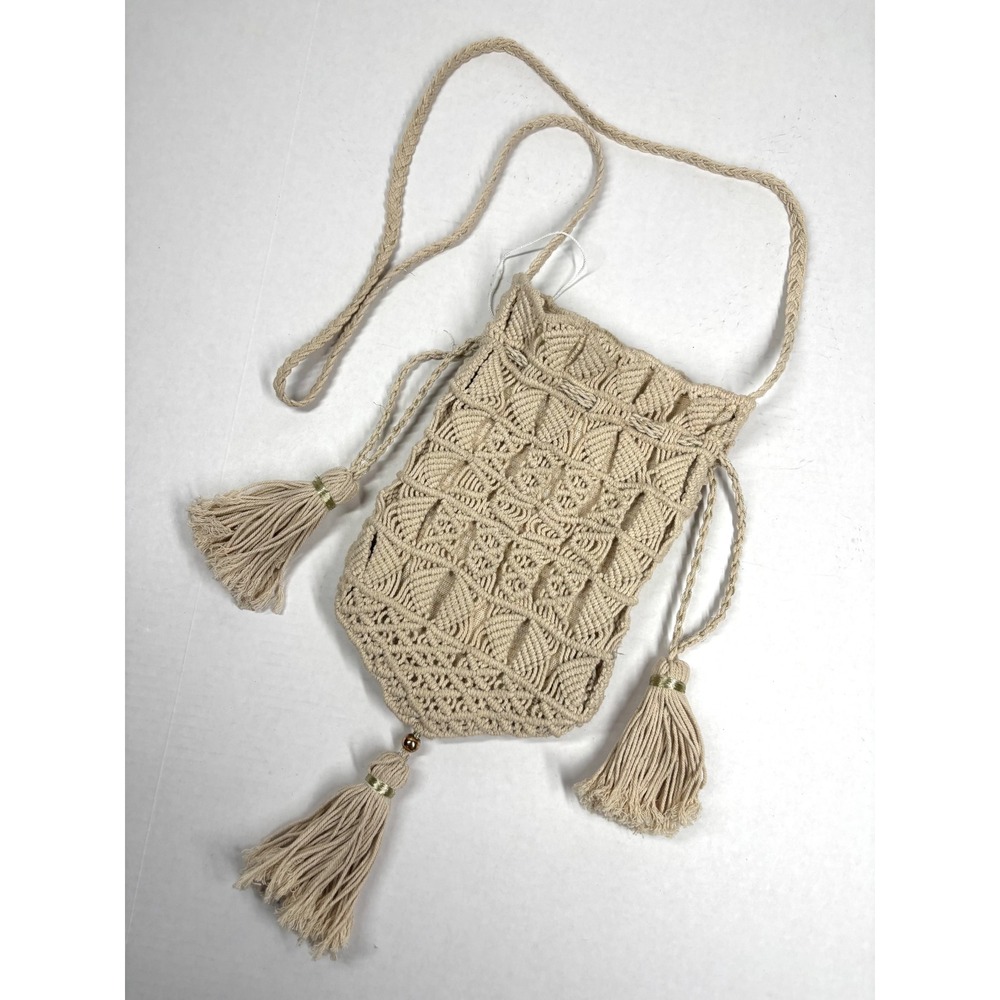 Retro Crochet Macrame Tassels Crossbody Bag Boho Festival Metallic Hippie Fairy